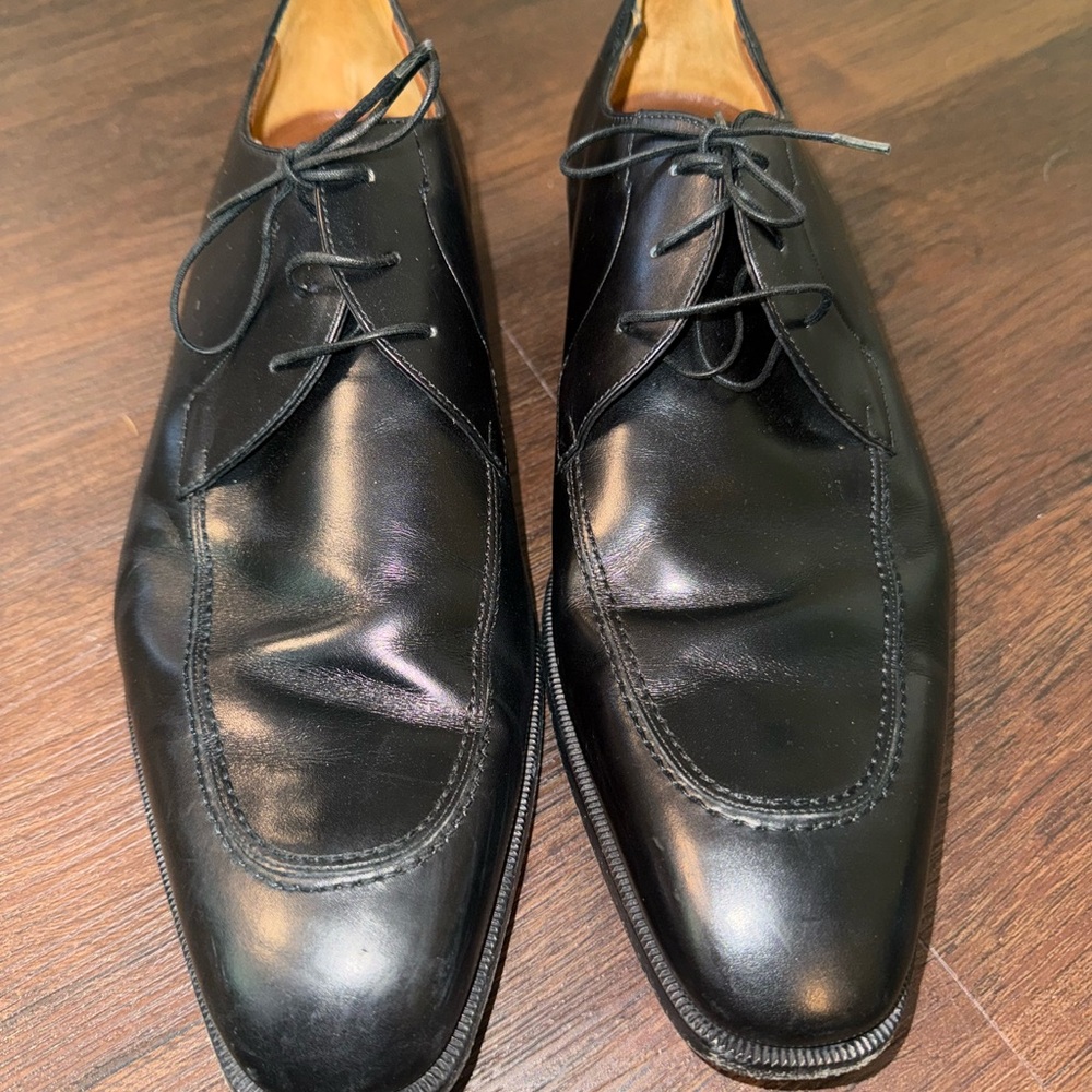 A. TESTONI Size 10.5 Black Leather Oxford Cap Toe Lace-Up Shoes